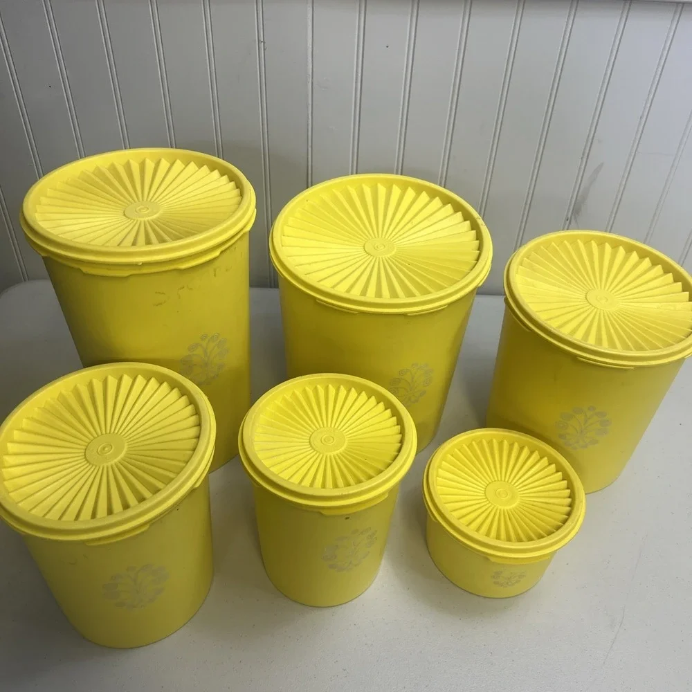 MCM 1970's Tupperware Daffodil Yellow Canister Set W/Lids 12pc Set
